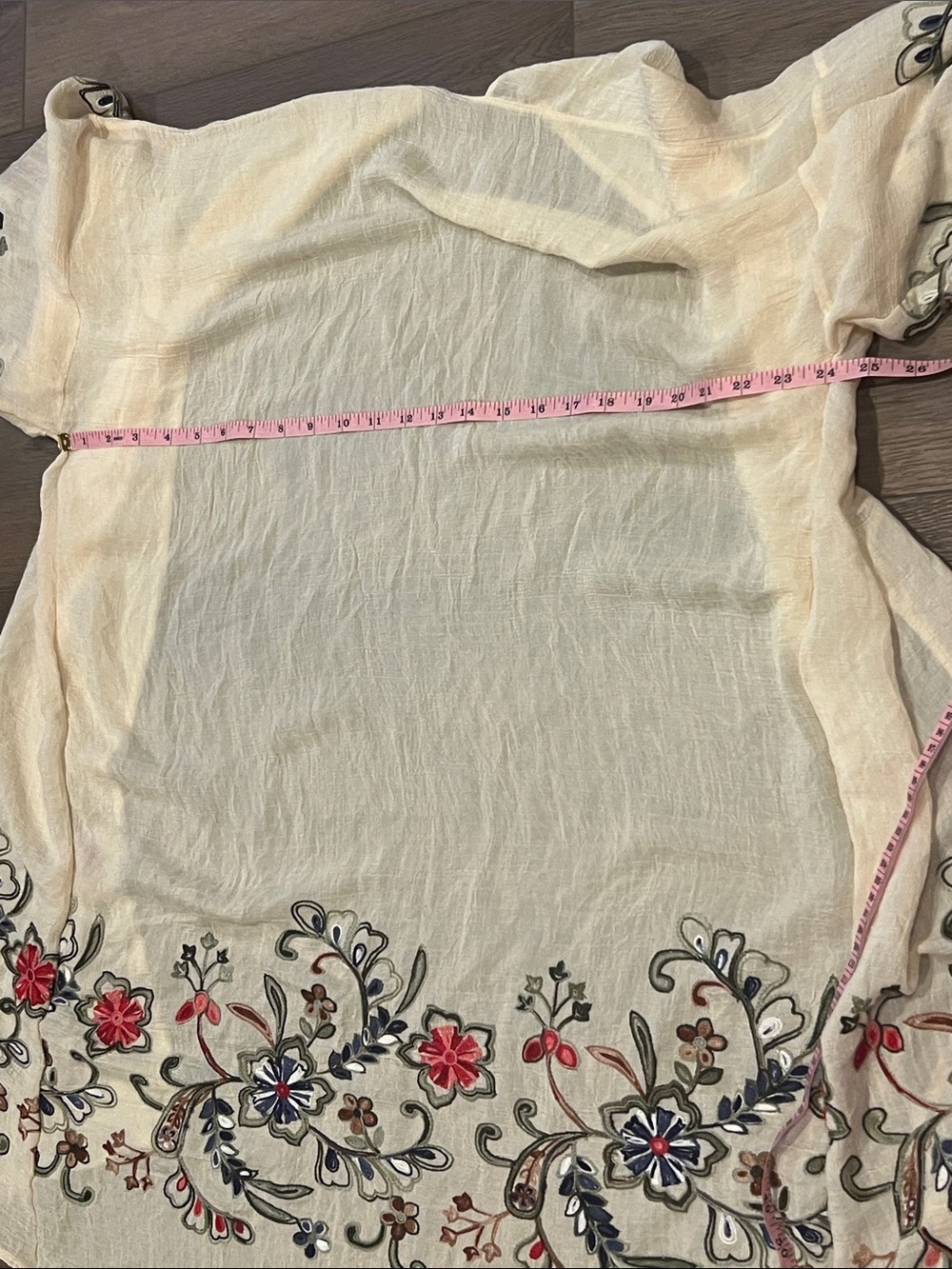 Cream Sheer Floral Embroidered Open-Front Women's Kimono Coverup Boho Beach - Picture 6 of 11